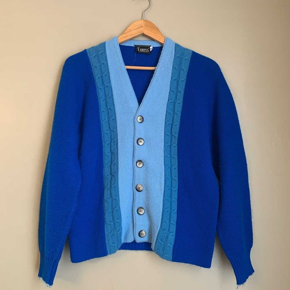 Campus Vintage 50s  Mod Acrylic Paneled Atomic Knit Cardigan Sweater M Usa